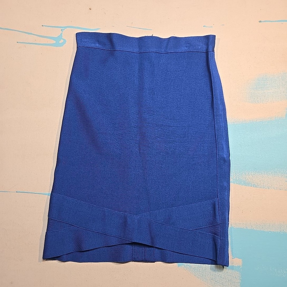 VTG bebe Blue Knit Skirt Sz Small Spandex Bodycon Bandage High Waist Taiwan Y2K‎